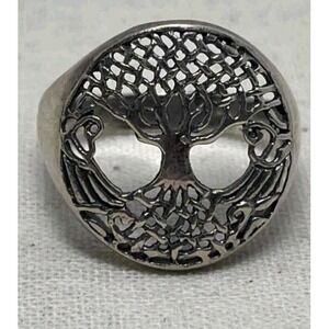 Sterling Silver 925 Tree of Life Ring Celtic Viking Gothic Openwork Size 7.75
